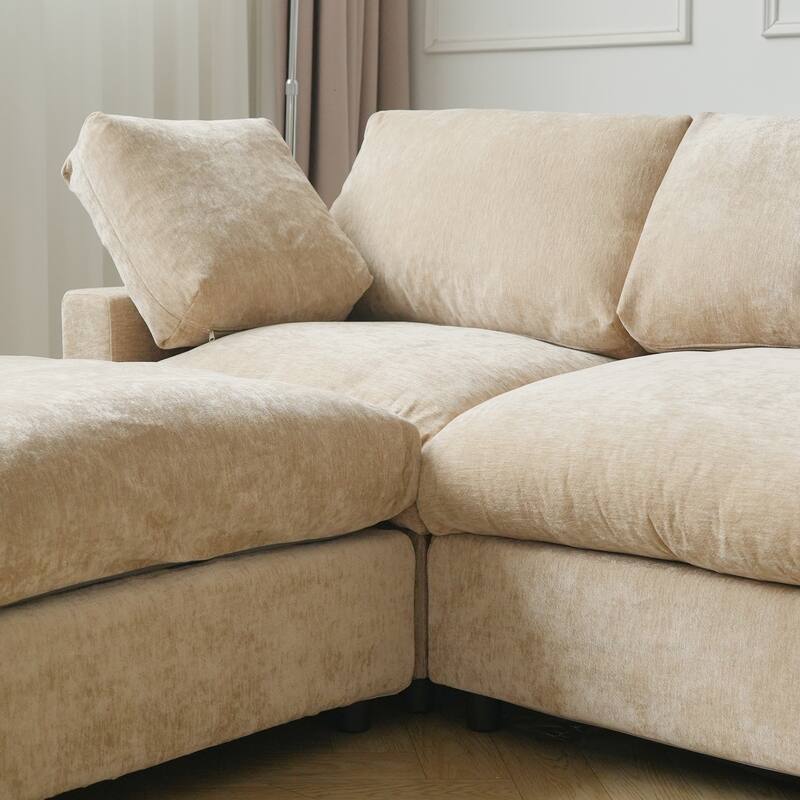L-shaped Cloud Modular Sectional Sofa Couches with Ottoman for Living Room Down Filled Comfort Minimalist Sectional Couch