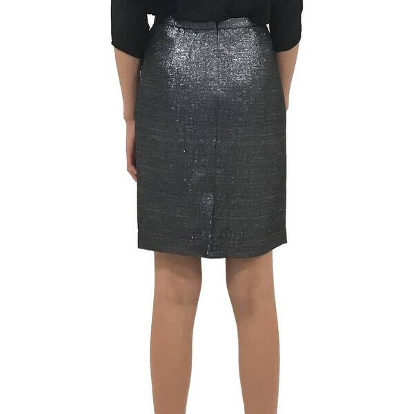 Shop Ariana Rockefeller Philippa Brocade Pencil Skirt Metal Grey