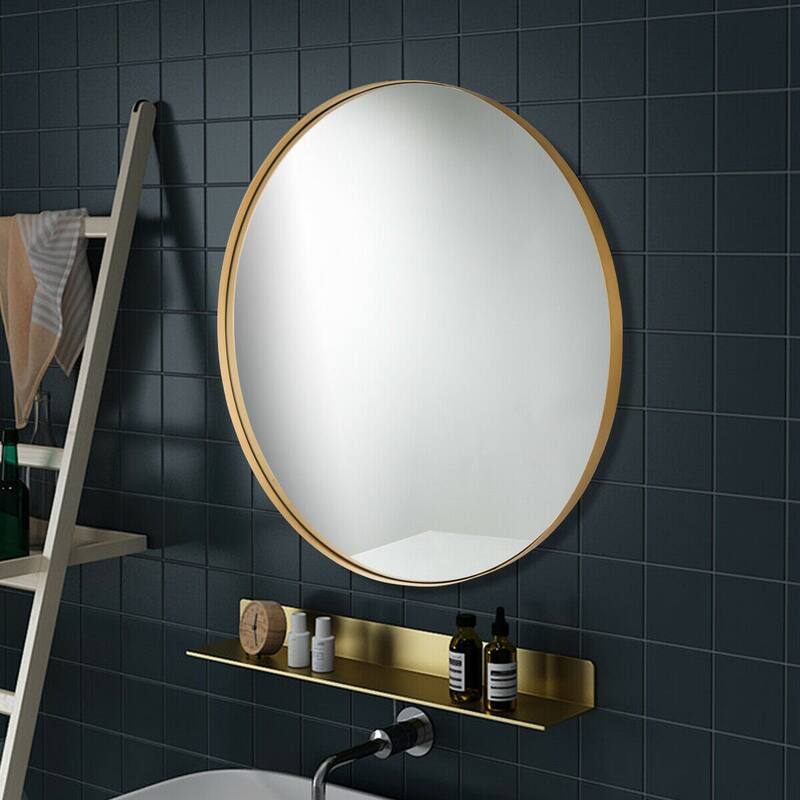 Modern Black Round Wall Mirror for Bathroom and Living Room - 27.5" L × 1.5" W × 27.5" H
