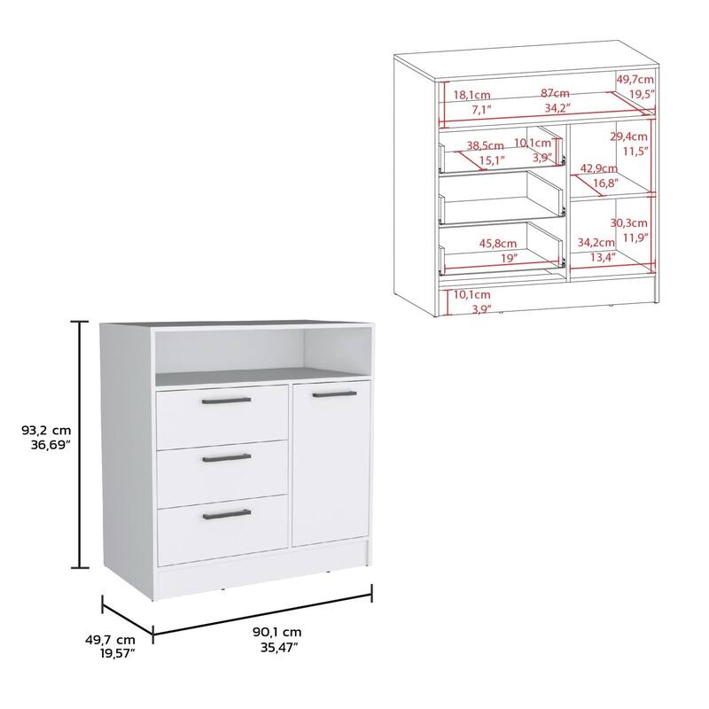 Omaha Dresser Multi-Storage, Spacious 3 Drawers and Cabinet