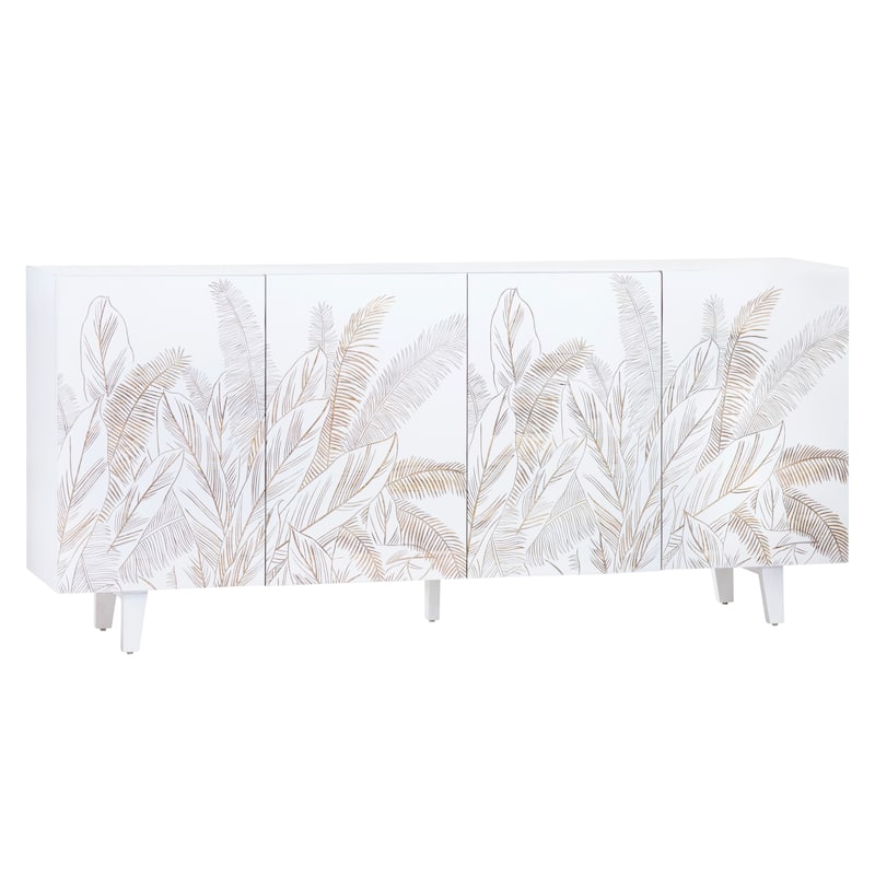 79 in. White Solid Wood 4 Door Media Credenza_Sideboard