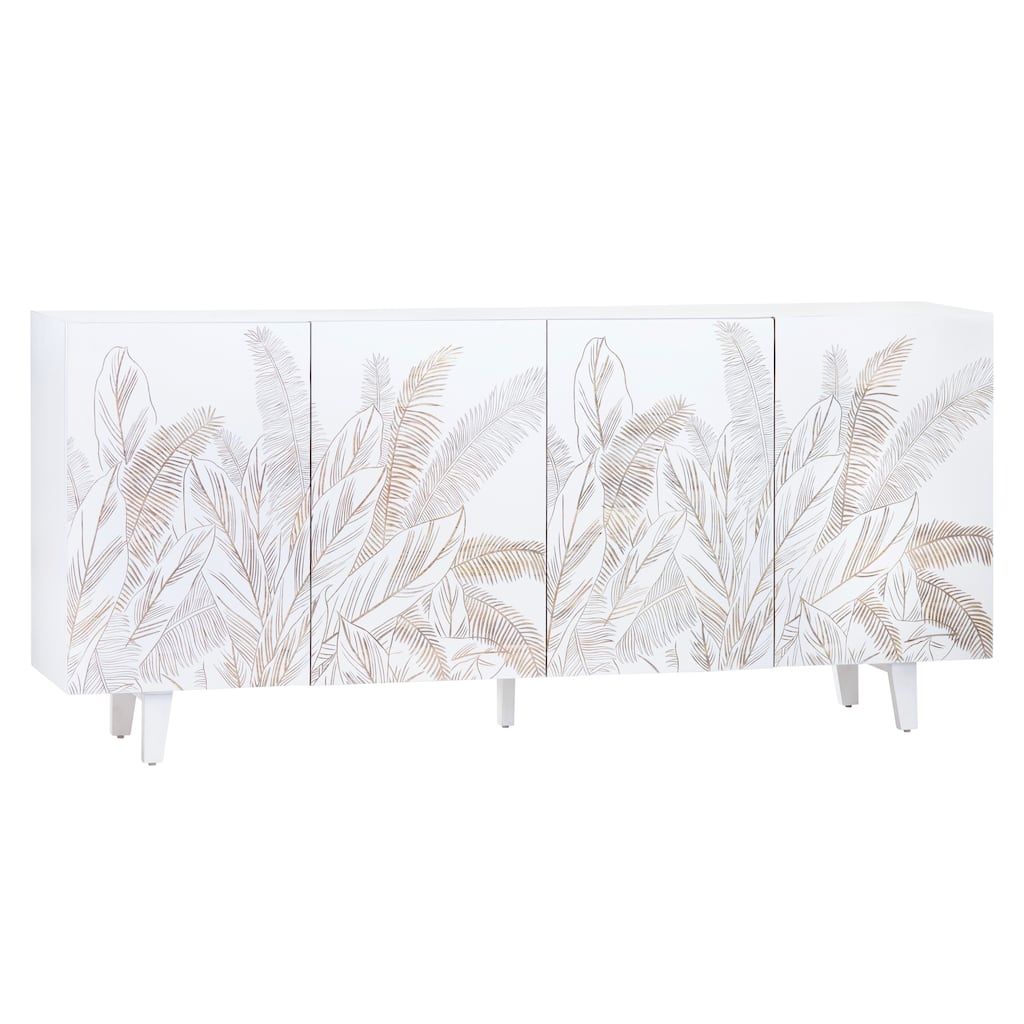 79 in. White Solid Wood 4 Door Media Credenza_Sideboard