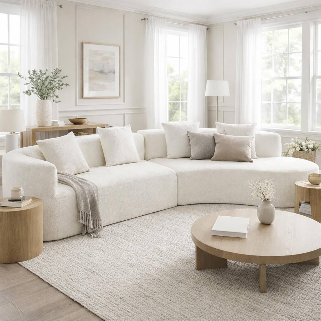 Roomfitters 132" Sectional Sofa, Modern Curved Design L-Shaped Modular Couch for Living Room Furniture