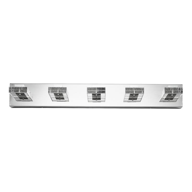 31" Modern Chrome 5-Light LED Vanity Light, Square Acrylic Lampshades Wall Mount Fixture for Bathroom, Mirror Lighting