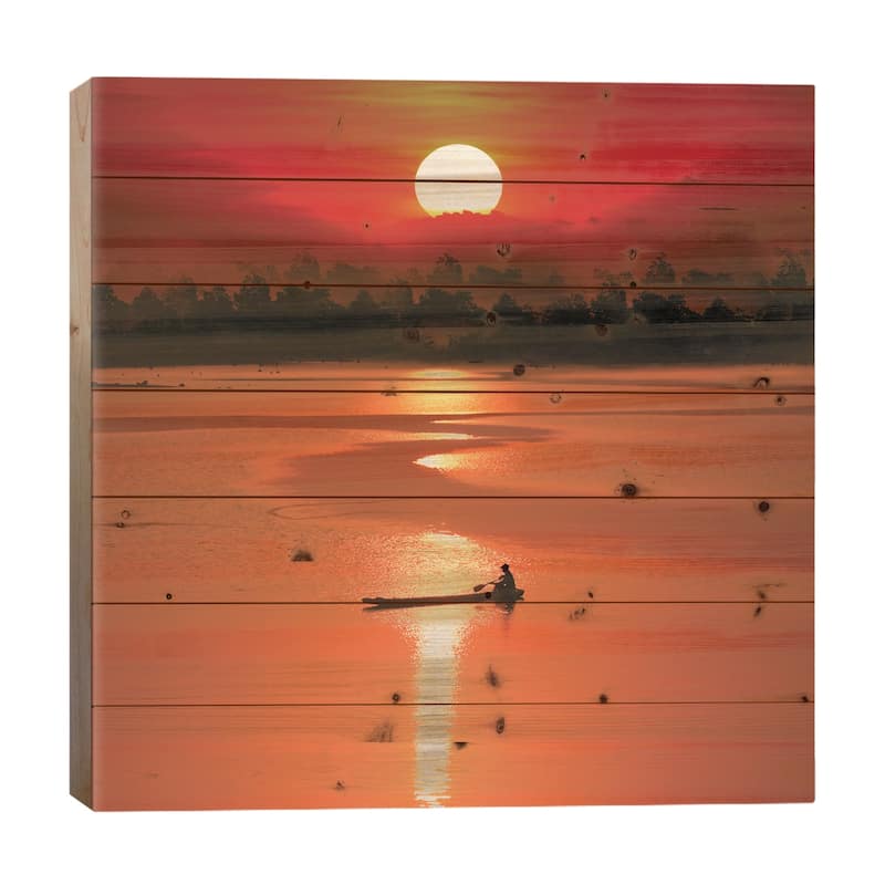 Rowling Alone Print On Wood by Sarawut Intarob - Multi-Color - 26x26x1.5