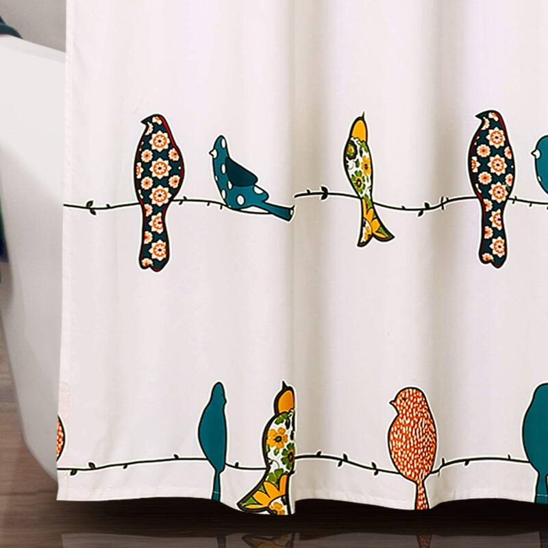 Rowley Birds Shower Curtain, 72"x72", Multi-Color Floral Bird Pattern