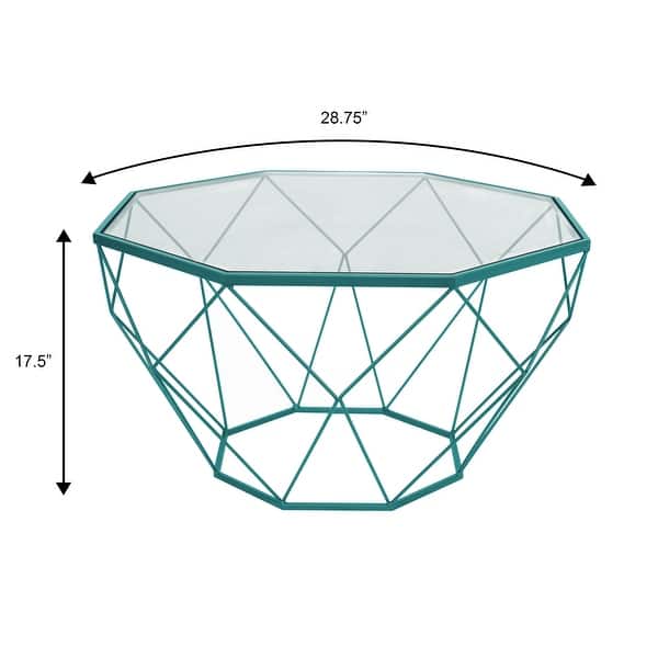 dimension image slide 1 of 3, Malibu 29" Modern Octagon Center Coffee Table with Tempered Glass Table top & Sturdy Metal Geometric Base for Living Room Office