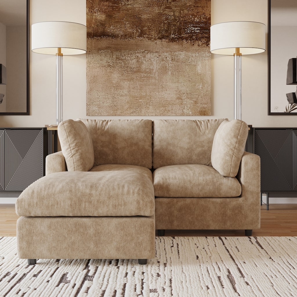 L-Shaped Sectional Sofa chenille Fabric Upholstered Couch with Removable Cushions & Pillows, Modern Living Room Furniture