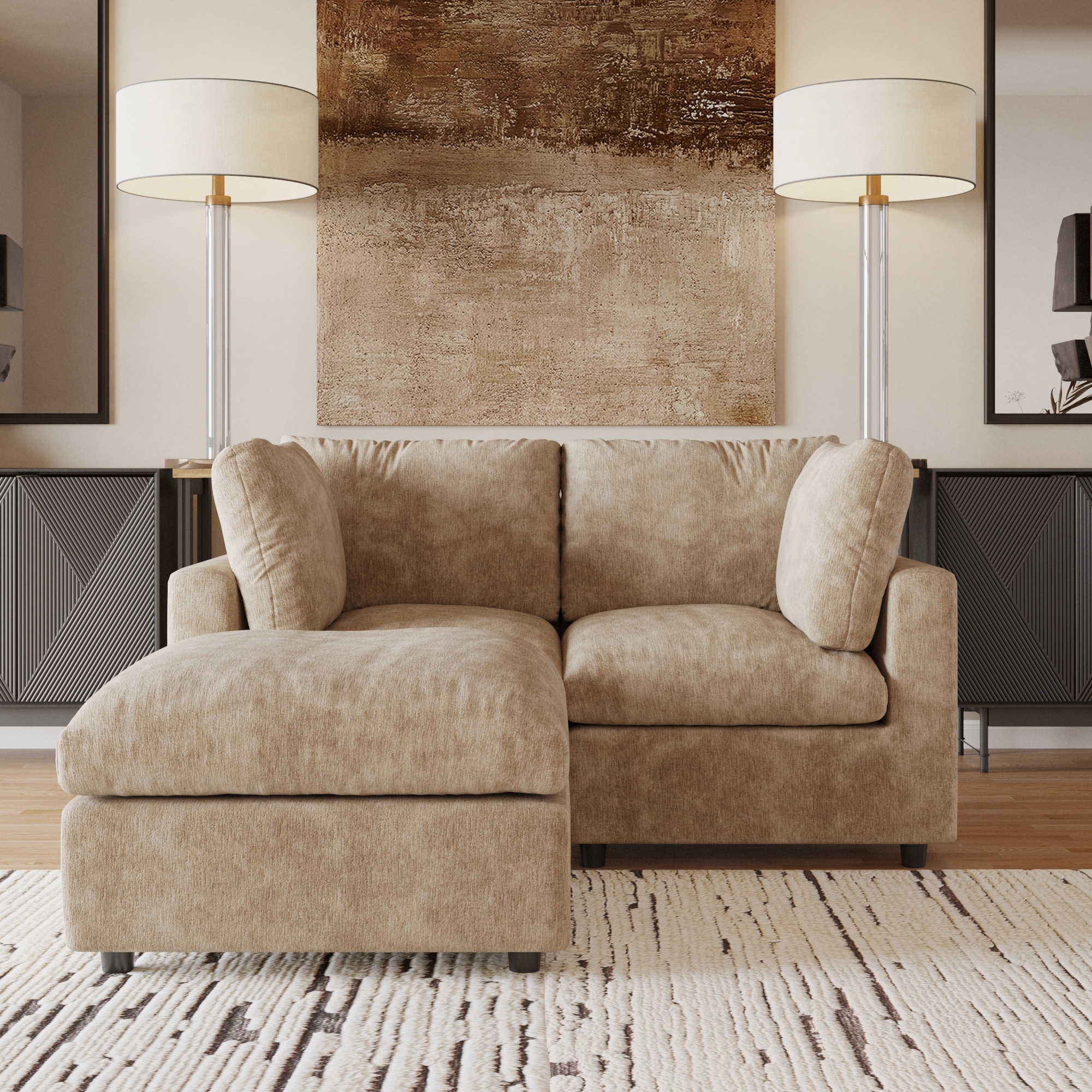 L-Shaped Sectional Sofa chenille Fabric Upholstered Couch with Removable Cushions & Pillows, Modern Living Room Furniture
