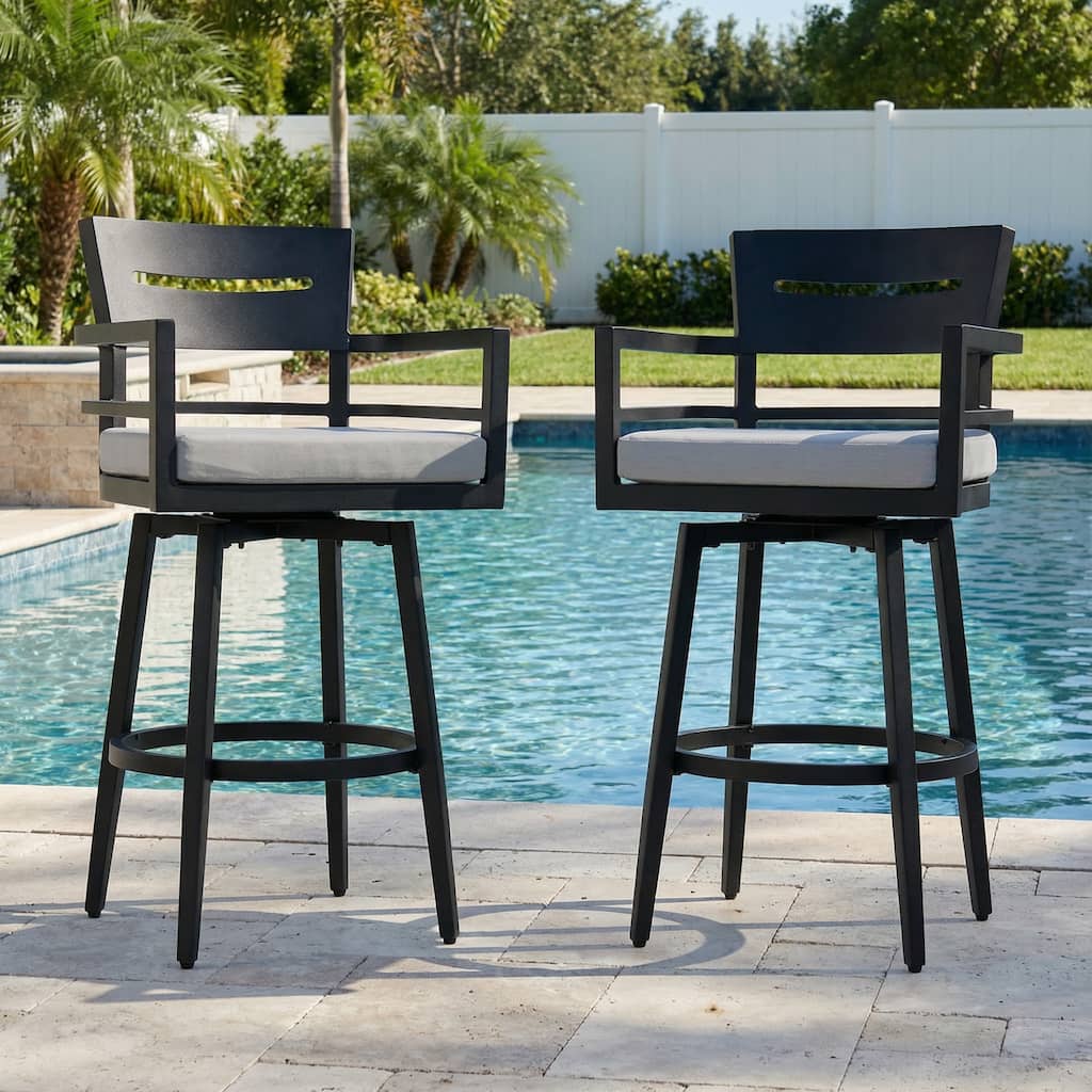 Aluminum Swivel Outdoor Bar Stool with Cushion Modern Bar Height Dining Chair for Outdoor and Indoor Use