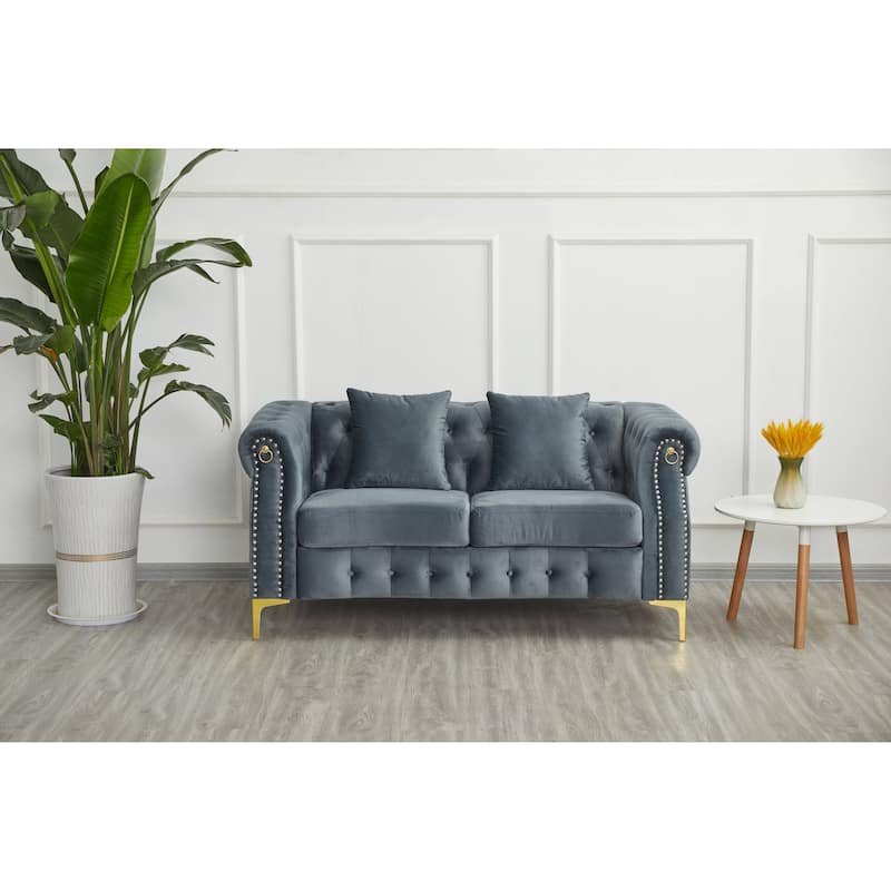 35"D x 65"W x 30.3"H Velvet Chesterfield Button-tufted Loveseat - Grey