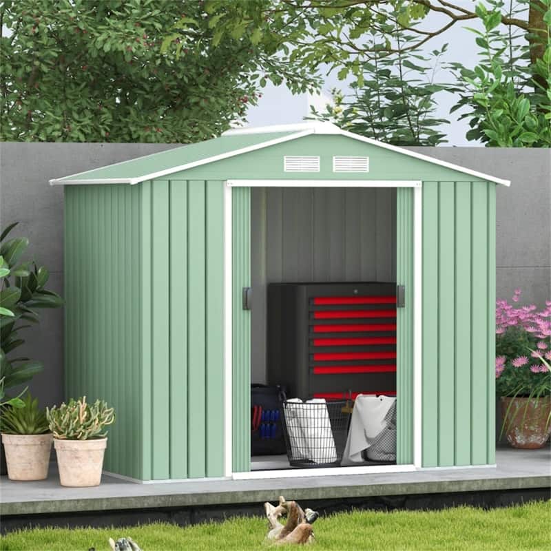 Galvanized Steel Garden Storage Shed with Vents Double Door - 84" L x 51.06" W x 73.2" H