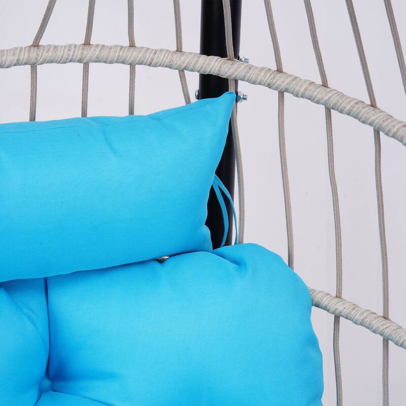 Outdoor Egg Hanging Chair, Swing Chair with Stand & Aluminum-Steel Frame, Patio Rattan Wicker Hanging Swing Egg Chair