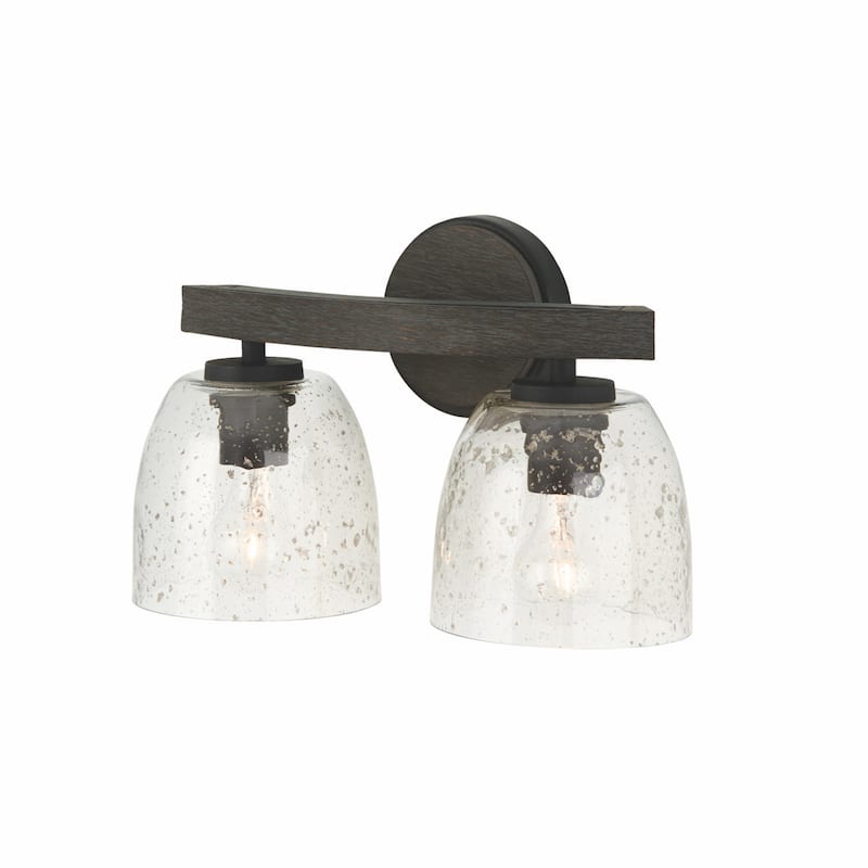 Clive 2-light Mango Wood Carbon Grey/ Black Iron Bath/ Vanity Fixture