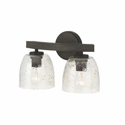 Clive 2-light Mango Wood Carbon Grey/ Black Iron Bath/ Vanity Fixture