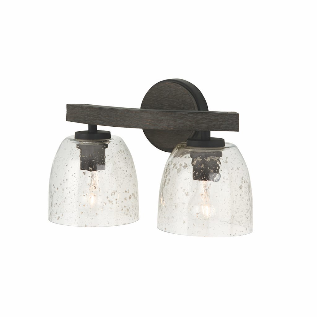 Clive 2-light Mango Wood Carbon Grey/ Black Iron Bath/ Vanity Fixture