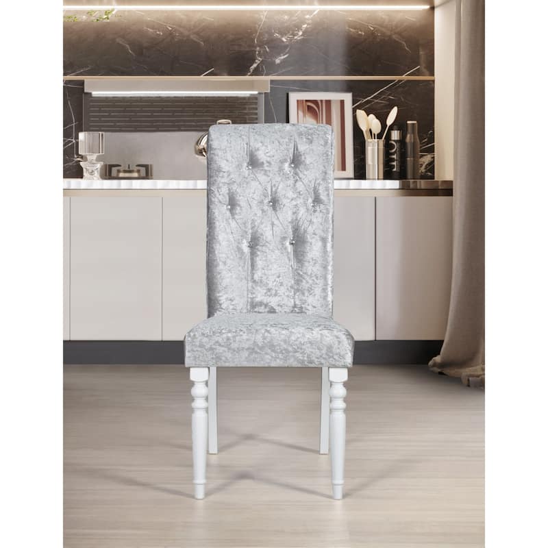 Reston 7-Piece Dining Table and Chair - 6 Chairs Only - Shiny Silver Grey / White