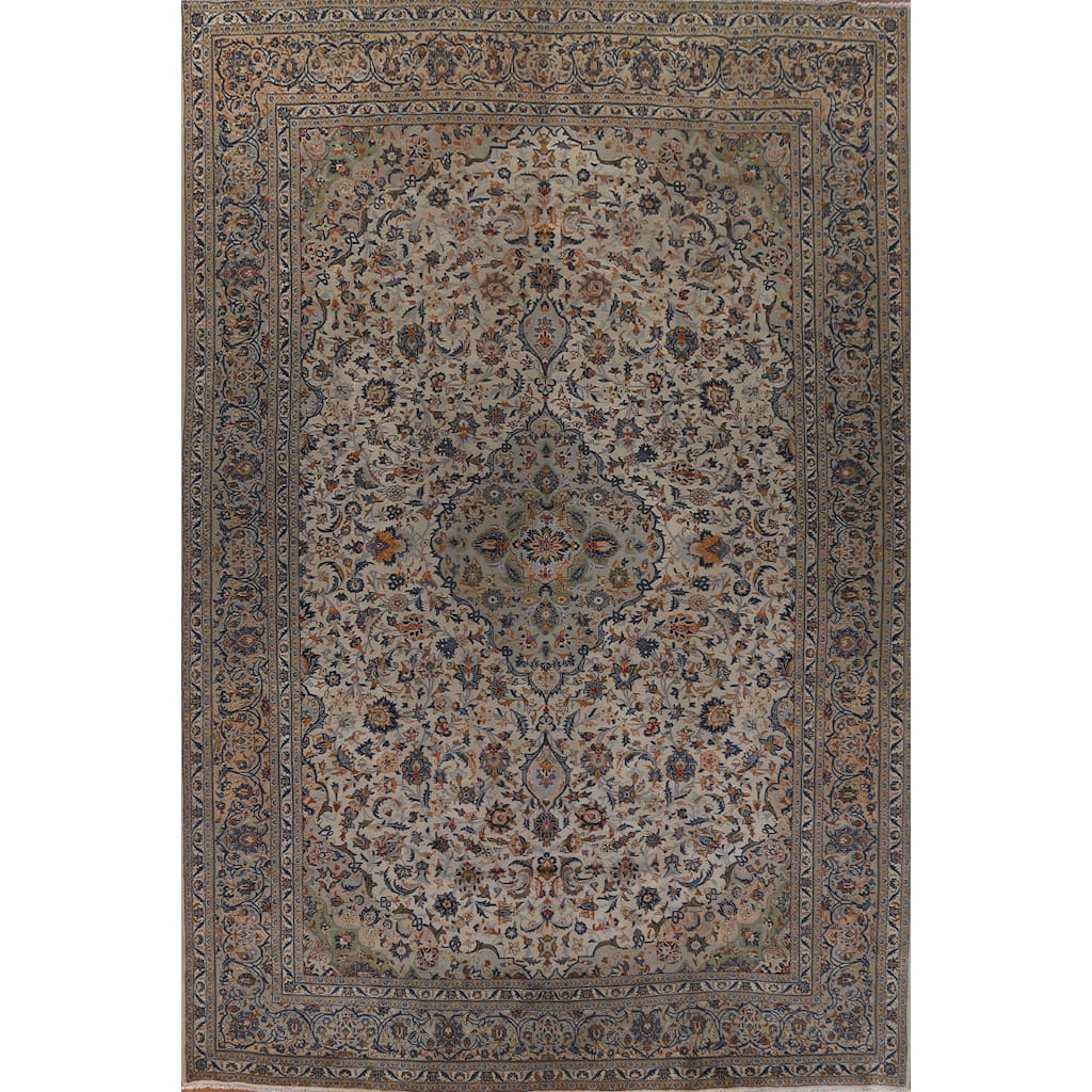 Kashan Persian Traditional Floral Area Rug Hand-knotted Wool Carpet - 9'8" x 12'8"