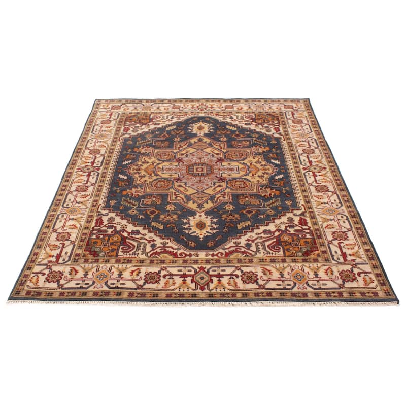 ECARPETGALLERY Hand-knotted Serapi Heritage Dark Blue Wool Rug - 7'10 x 9'10