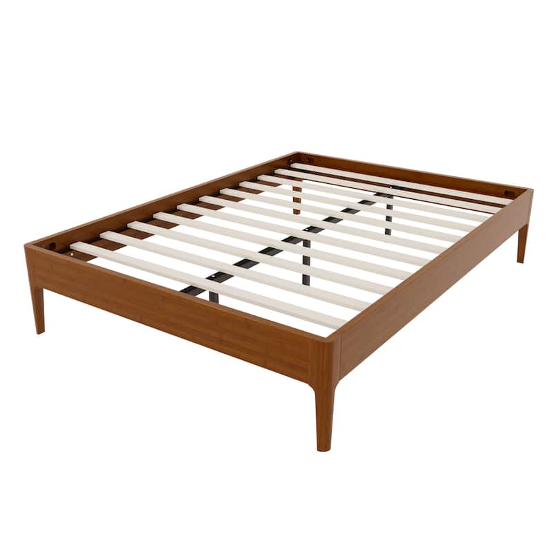 GDFStudio - Mid-Century Solid Bamboo Platform Bed Frame with Velcro Slat Metal Support & Noise-Free Pad, No Box Spring Needed