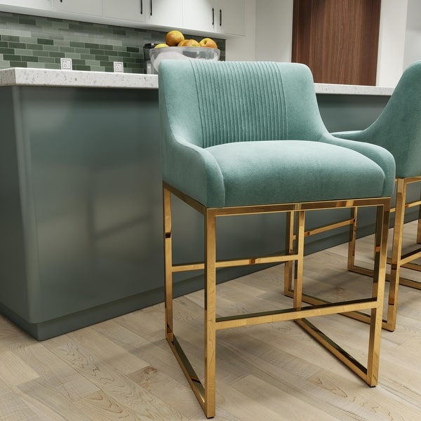 HYYTEIBL Contemporary Counter Height Bar Stool – Velvet Seat, Gold Metal Legs, 25.3" Height, 400lb Capacity