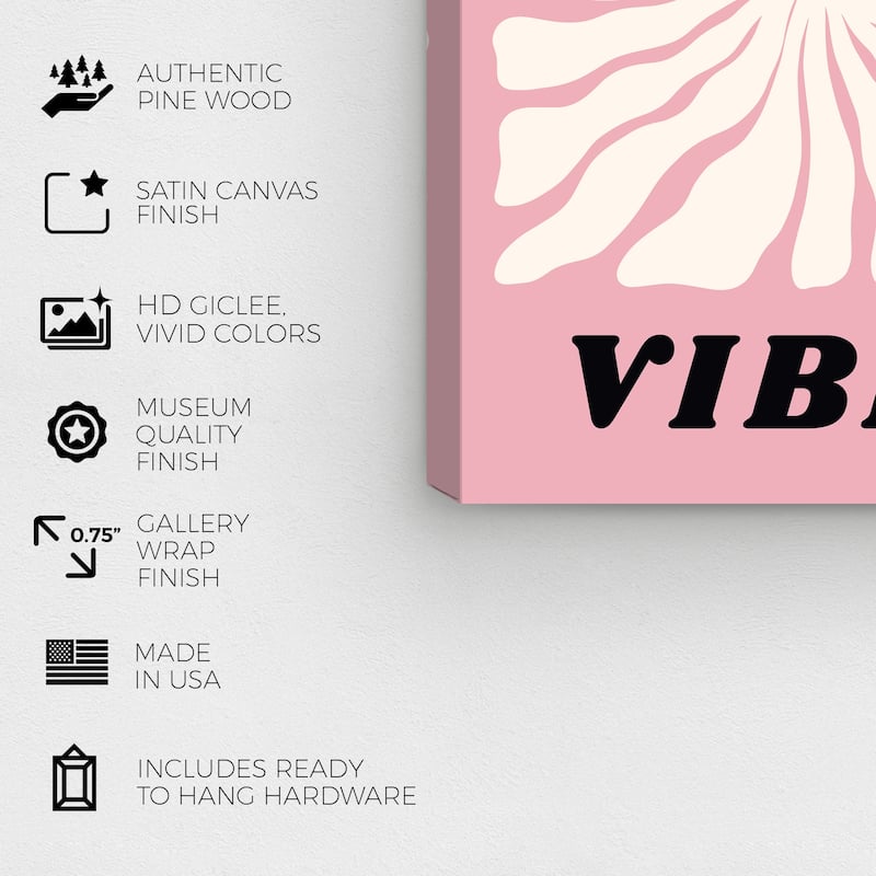 Wynwood Studio Canvas Typography and Quotes Good Vibes Flower Pink and Modern & Contemporary Wall Art Canvas Print