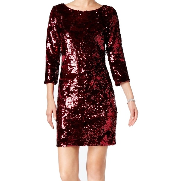 Vince Camuto Womens Velvet Sequin Shimmer Sheath Dress