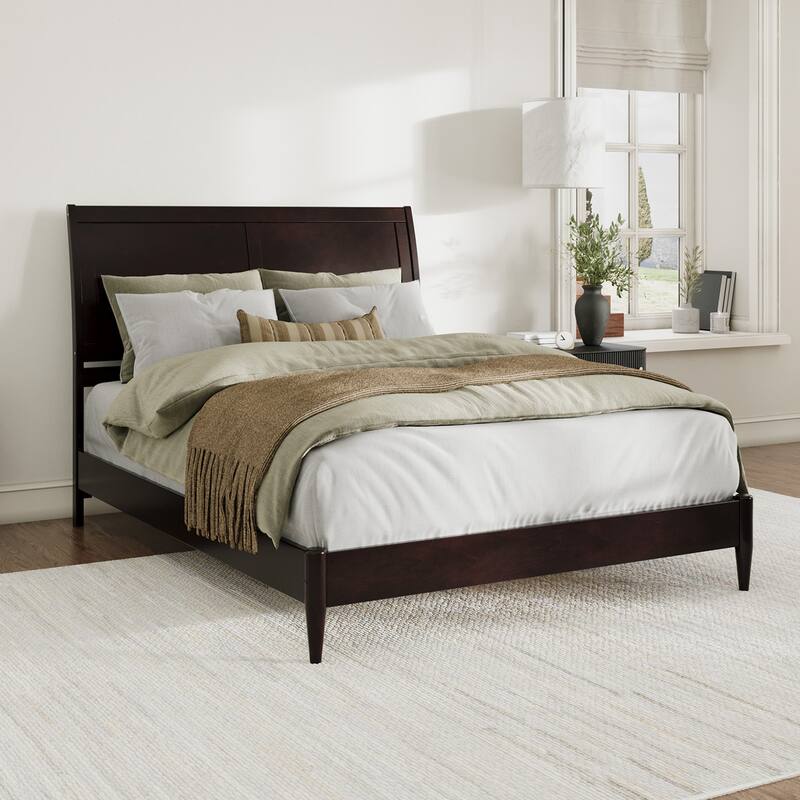 Valencia Solid Wood Low Profile Sleigh Platform Bed - Espresso - Queen