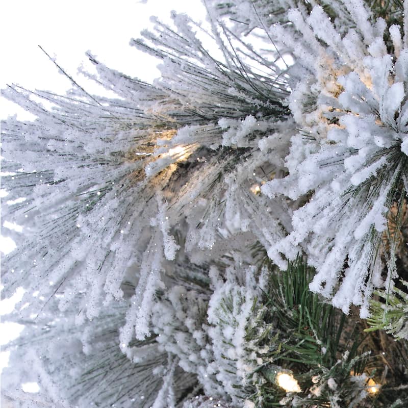 7 Foot Pre Lit Lightly Flocked Snowbell Pine with 450 Twinkle Lights