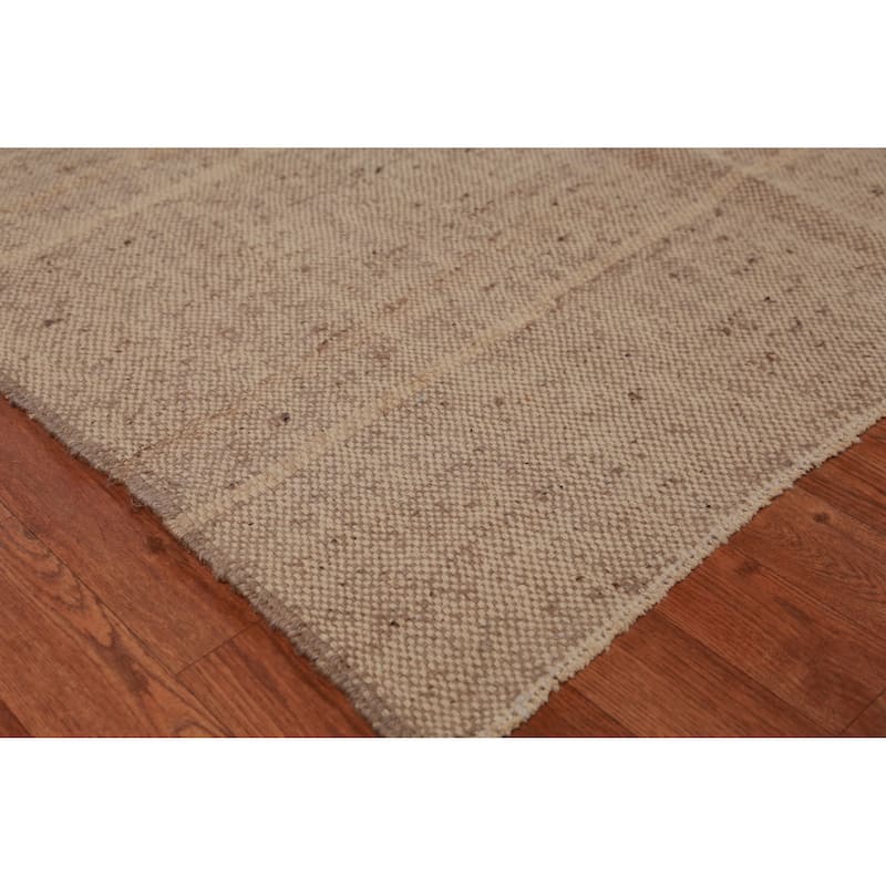Earth Tone Brown Jute Kilim Oriental Area Rug Flatweave Jute Carpet - 9'9" x 11'4" - 9'9" x 11'4" - Brown