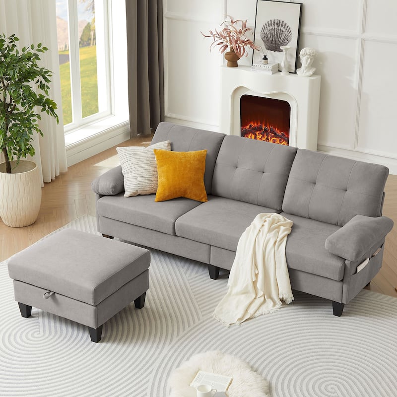 86.22" L Shaped Sectional Sofa with Side Storage Pockets