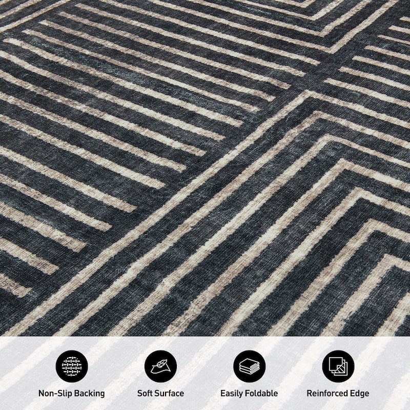World Rug Gallery Distressed Bohemian Stripes Washable Non Slip Area Rug