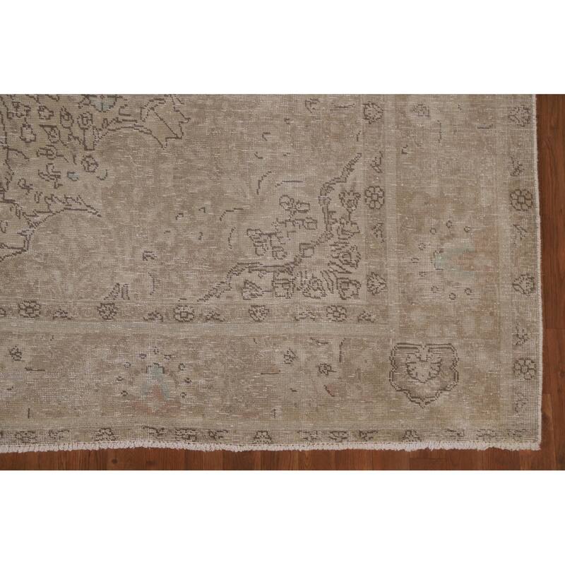 Hand Knotted Oriental 100% Wool Carpet Traditional Floral Beige & Ivories Tabriz Area Rug - 12' 9'' X 9' 10''