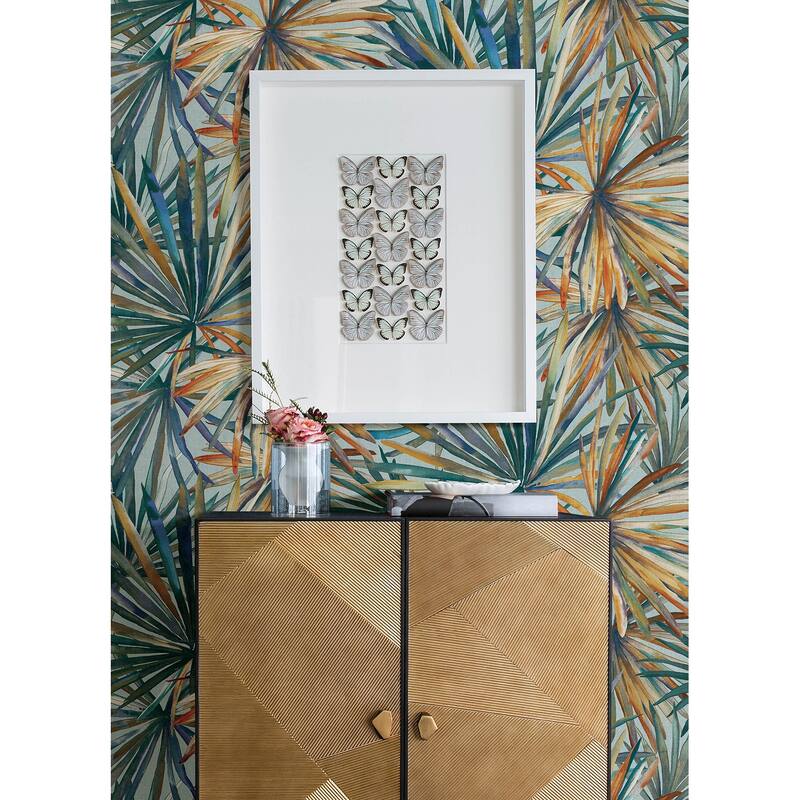 A-Street Prints Corifa Sea Green Palm Leaf Wallpaper