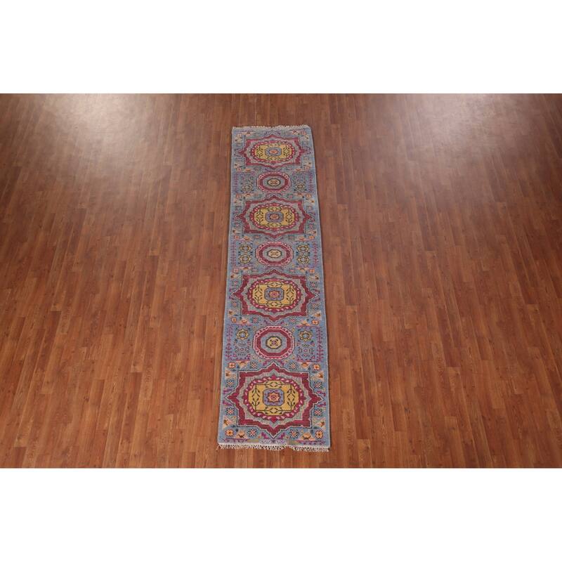 Blue Kazak Oriental Runner Rug Hand-Knotted Wool Carpet - 2'6"x 9'8"