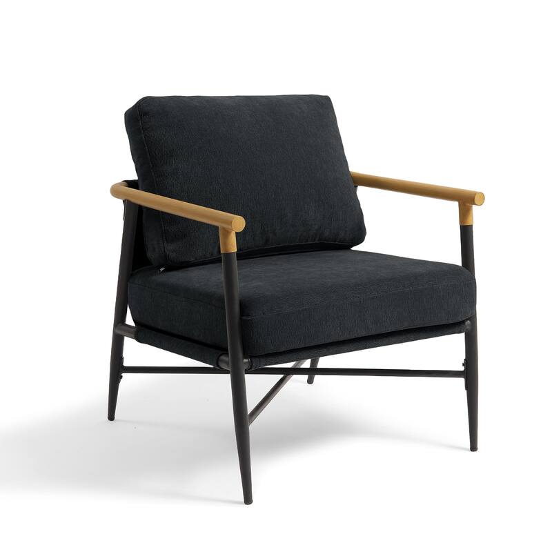 Anis 27'' W Vegan Leather/ Chenille X Base Metal Frame Accent Chair