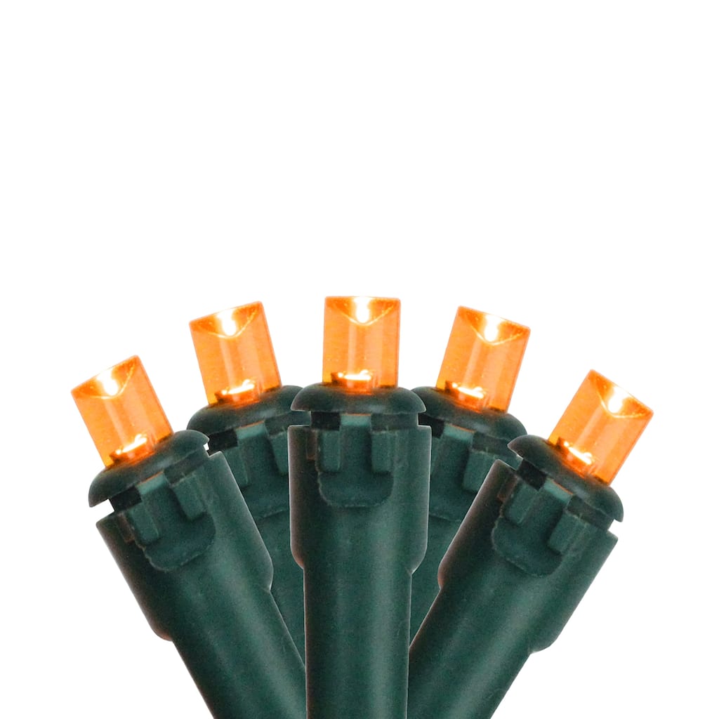 LED Wide Angle Christmas Lights - Orange - 16.25' Green Wire - 50ct