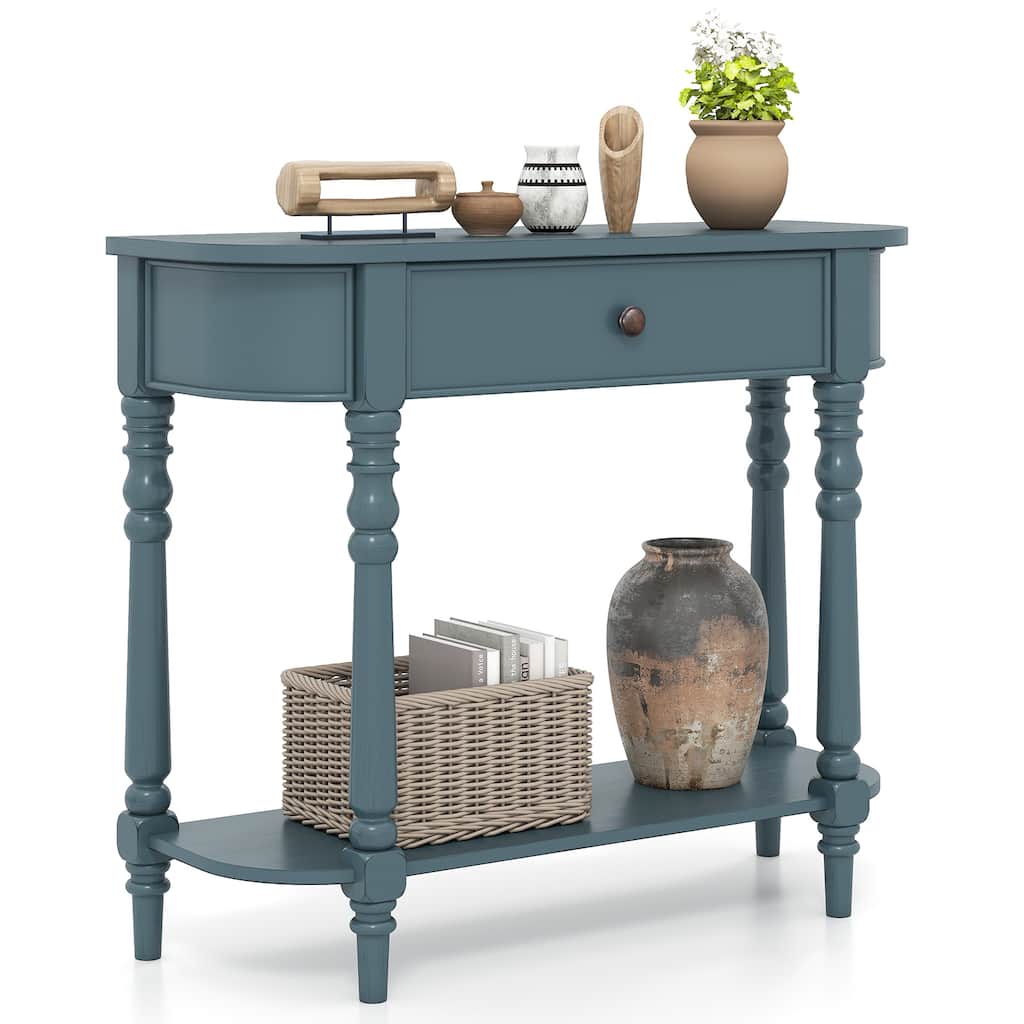 Gymax Retro Console Table 36''L Wooden Entryway Table w/ Storage