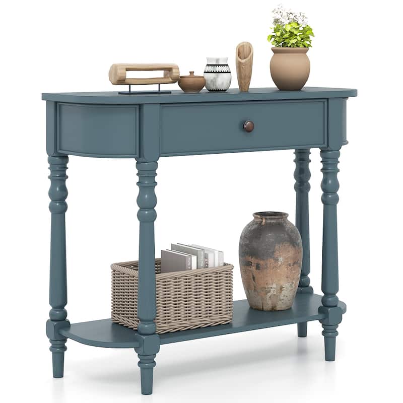 Gymax Retro Console Table 36''L Wooden Entryway Table w/ Storage - Blue