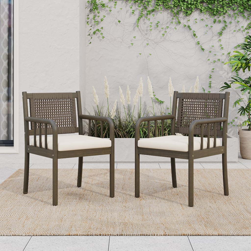 Christopher Knight Home - Porto Modern Outdoor Acacia Wood and Rattan Dining Chair Set with Water-Repellent Cushions