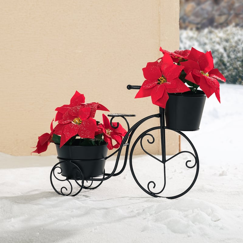 Glitzhome 21.5"L Christmas Farmhouse Metal Bicycle Planter Stands Flower Pot Cart