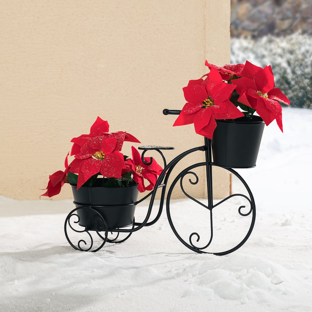 Glitzhome 21.5"L Christmas Farmhouse Metal Bicycle Planter Stands Flower Pot Cart