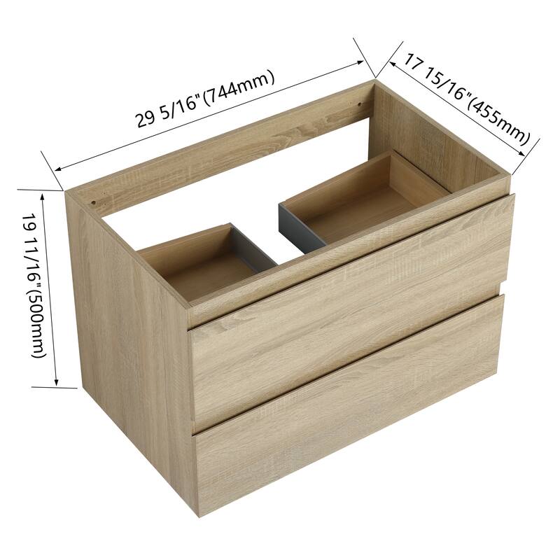24" Floating Bathroom Vanity Cabinet with 2 Soft-Close Drawers, Wood Grain Design, Eco-Friendly Plywood