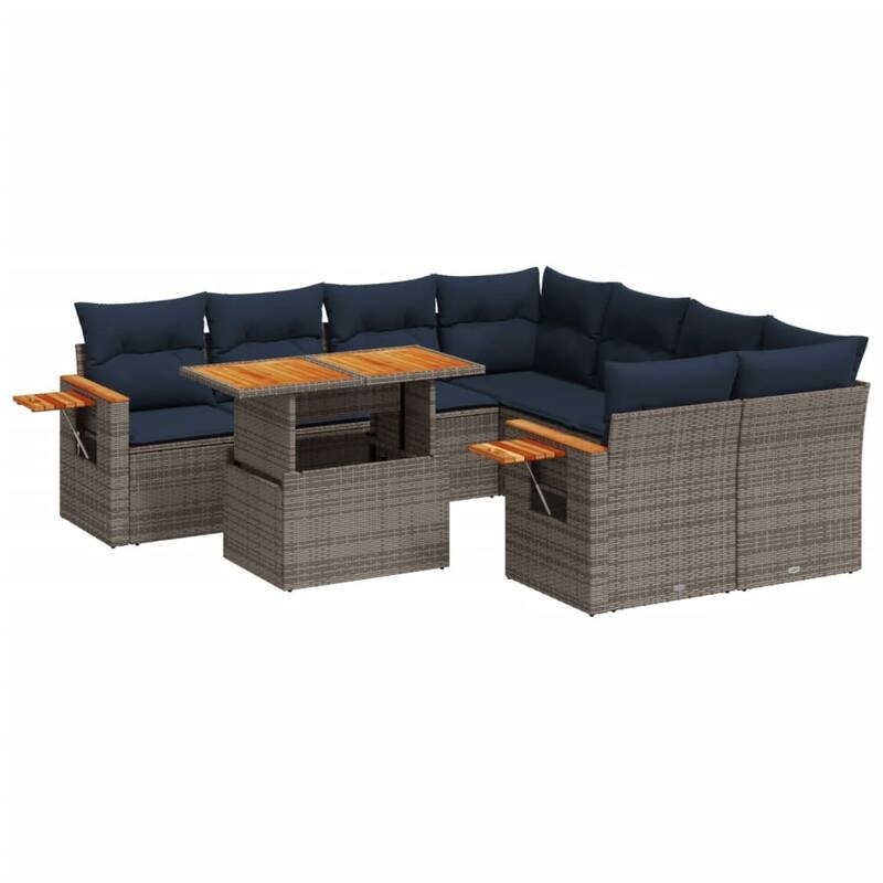vidaXL Patio Sofa Set with Cushions Outdoor Furniture 9 Piece Poly Rattan - 24.4 x 24.4 x 27.2