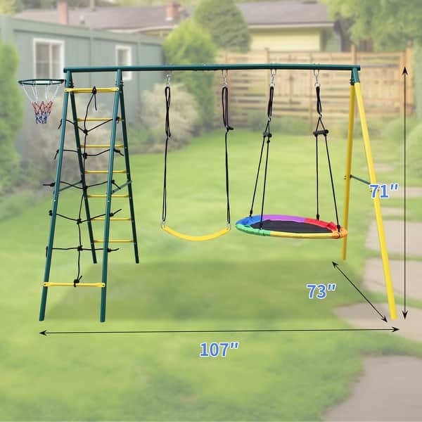 Indoor/Outdoor Metal Swing Set with Safety Belt for Backyard - Multicolor