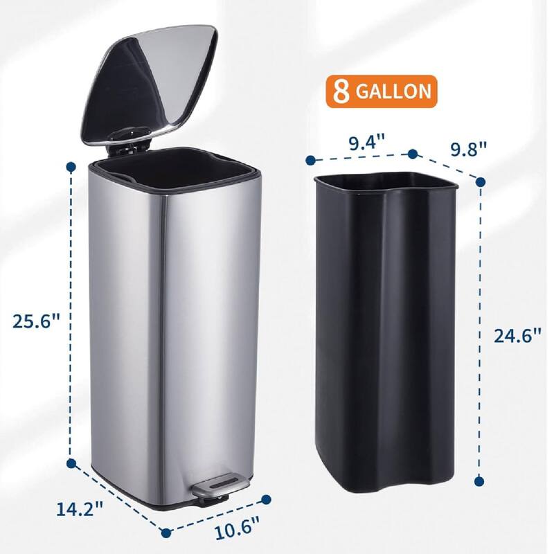 8 Gallon Step-On Kitchen Trash Can, Garbage Can for Home Office Bedroom