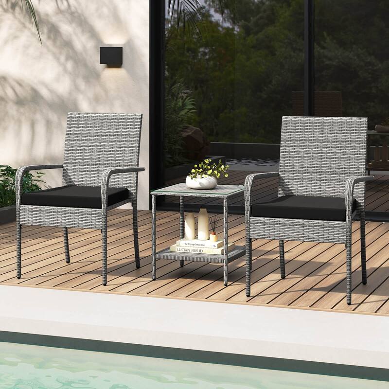 Costway 3 PCS Patio Furniture Set with Seat Cushions & Tempered Glass - See Details