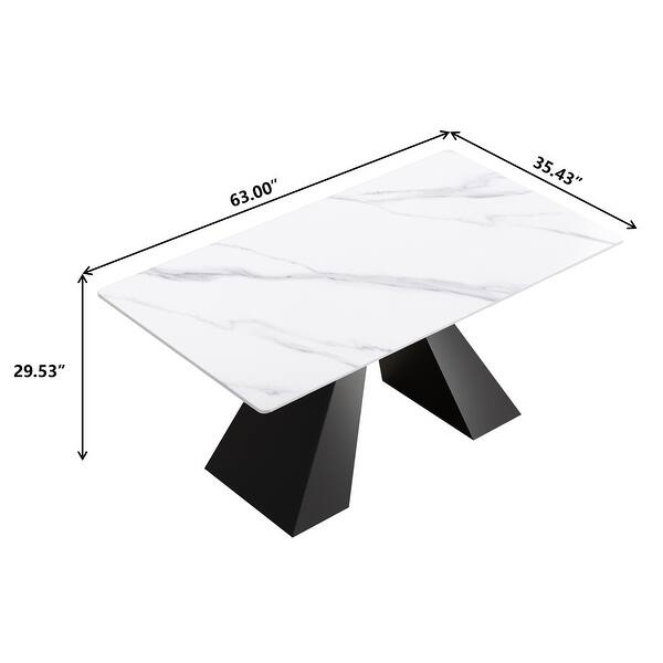 63'' Modern Sintered Stone Dining Table with Rectangular Tabletop Black ...