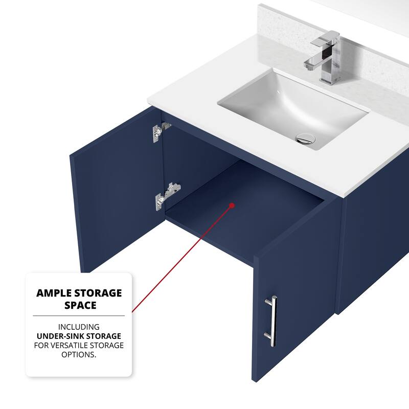 30" Marble Top Bathroom Vanity with Soft-Close Doors, 30" x 32" Mirror & Monte Chrome Faucet - Compact Design