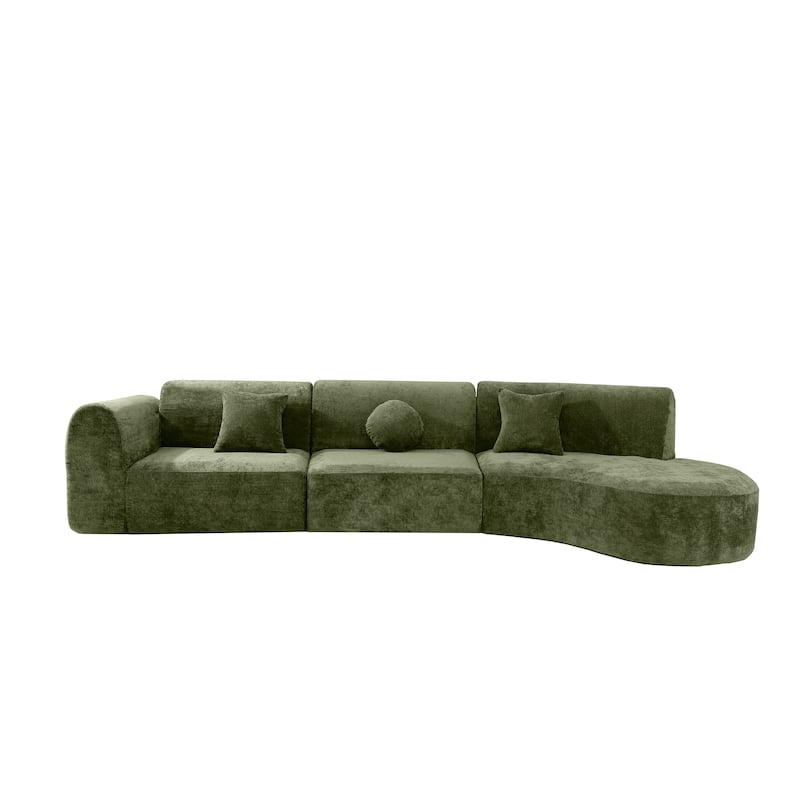 Christopher Knight Home - Curved 140" Upholstered Sectional Sofa with High-Density Fully Compressed Sponge and Chaise Lounge